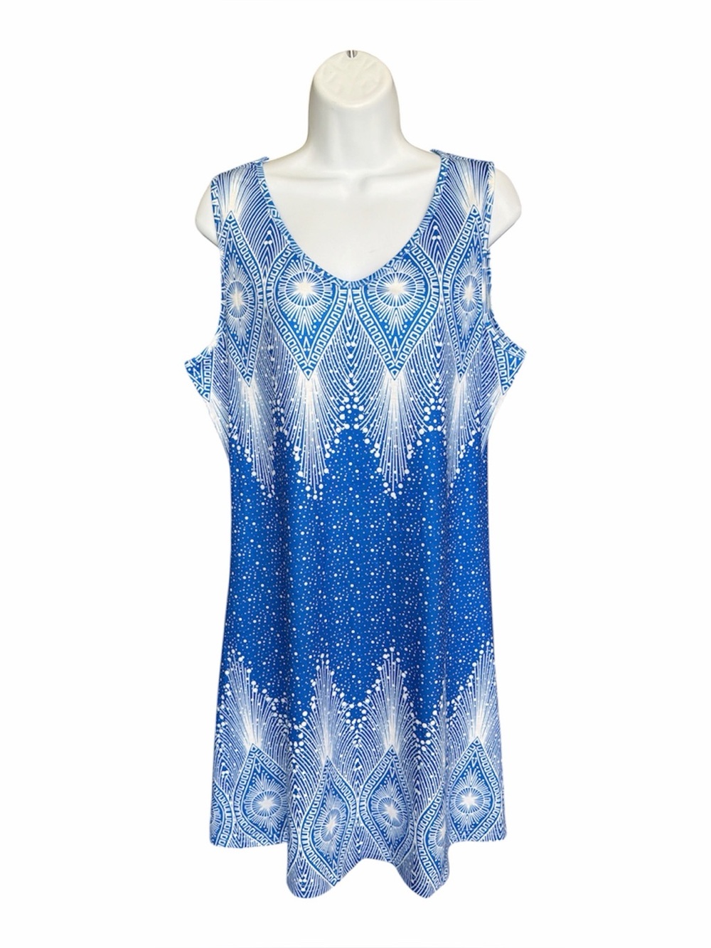 Blue & White Geometric Print Dress size large